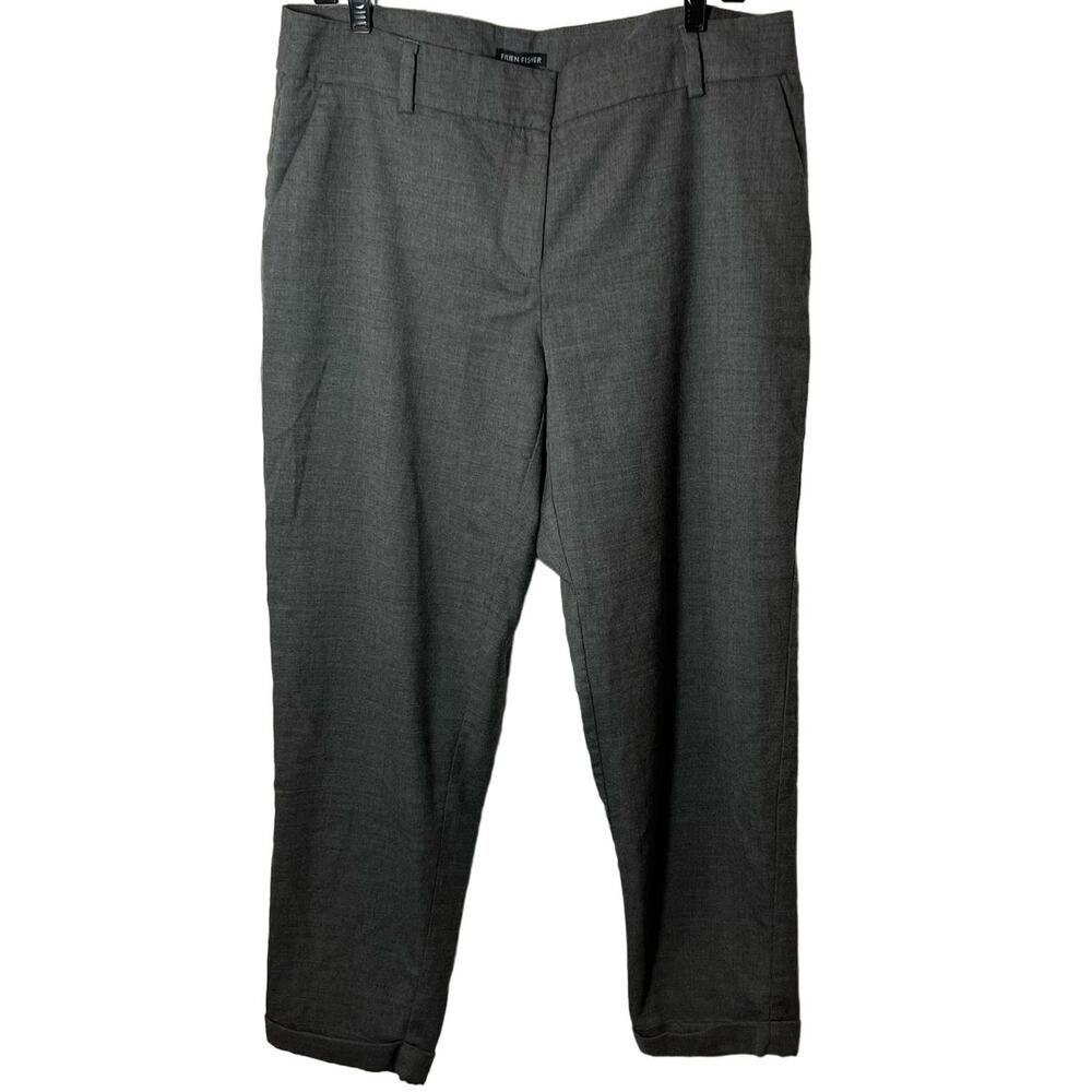EILEEN FISHER Women's Wool Charcoal Gray Cuffed Dress Wide Leg Pants Sz 12